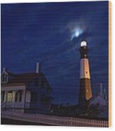 Midnight Moon Over Tybee Island Wood Print