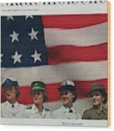 Military Women In Front Of A Us Flag Wood Print