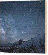 Milky Way Over Mount Rainier Wood Print