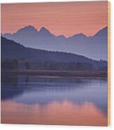 Misty Teton Sunset Wood Print