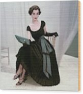 Model In A Black Pleated Skirt Wood Print