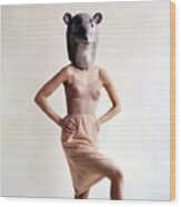 Model Wearing A Mouse Mask Wood Print