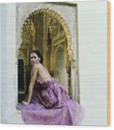 Model Wearing A Purple Dress Wood Print