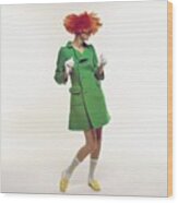 Model Wearing An Andre Courreges Coat Wood Print