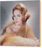 Model Wearing Fur Stole And Gold Brooch Wood Print