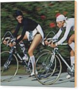 Models Cycling In Headscarves Wood Print