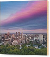 Montreal Cityscape At Dusk Wood Print
