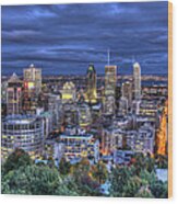 Montreal Skyline At Dusk Wood Print