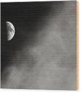 Moon And Cirrus Wood Print