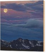 Moon Over Rockies Wood Print