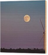 Moon Over Wind Generator Wood Print