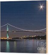 Moon Rise Over Vancouver Wood Print