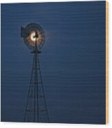 Mooned Windmill Wood Print