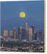 Moonrise At Los Angeles Wood Print