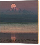 Moonrise Over Mount Baker Wood Print