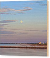 Moonrise Over Sandwich And Canal Wood Print