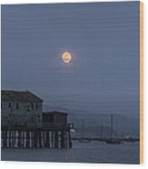 Moonrise Over The Harbor Wood Print