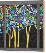 Mosaic Stained Glass - Dark Forest Wood Print