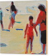 Mother And Child On Sunny Beach Wood Print