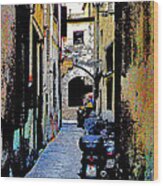 Motorcyle In Florence Alley Wood Print