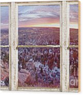 Mountain City White Rustic Barn Picture Window View Wood Print