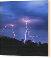 Multi Arc Lightning Strike Wood Print