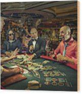 Multiple Exposure Of Gamblers Playing Poker In Casino Wood Print