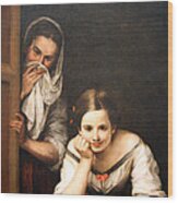 Murillo's Two Women At A Window Wood Print