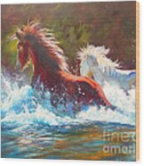 Mustang Splash Wood Print