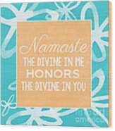 Namaste Watercolor Flowers- Blue Wood Print