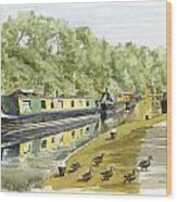 Narrow Boats On The Grand Union Canal Wood Print