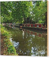 Narrowboats Moored On The Wey Navigation In Surrey Wood Print
