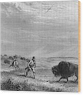 Native Americans Approaching Buffalo Wood Print
