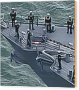 Navy Sailors On The Bow Wood Print