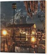 Nelson's Marina With Super Moon Wood Print