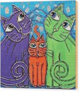 Neon Cat Trio #1 Wood Print