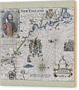 New England Map 1616 Wood Print