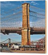 New York Bridges Lit By Golden Sunset Wood Print