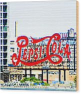 New York Pepsi Sign Wood Print