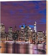 New York Skyline Magic Hour-- From Brooklyn Heights Promenade Wood Print