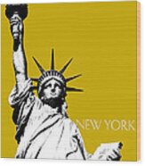 New York Skyline Statue Of Liberty - Gold Wood Print