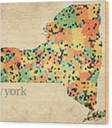New York State Map Crystalized Counties On Worn Canvas By Design Turnpike Wood Print