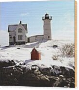 Nubble Lighthouse - First Day Of Spring Wood Print