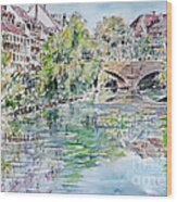 Nuremberg River Pegnitz Watching Charles Bridge Wood Print