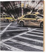 Nyc Yellow Cab On 5th Street - White Wood Print