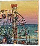 Ocean City Nj Wonder Wheel And Double Shot Wood Print