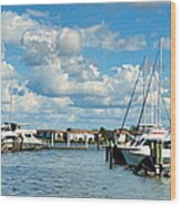 Old City Dock And Boats In Naples Florida Wood Print