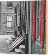 Old City Red Shutters Wood Print