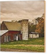 Old Red Barn And Silo Wood Print