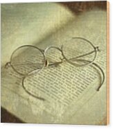 Old Silver Spectacles And Book Wood Print
